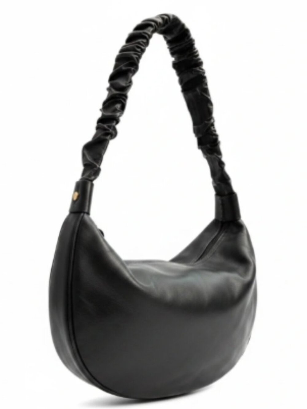 AMERAI Black Italian Leather Large Half Moon Shoulder Bag—NWT
